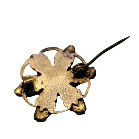 Victorian Saphiret Paste Flower Brooch Rare Czech Glass Antique Gold Tone - Picture 6 of 7